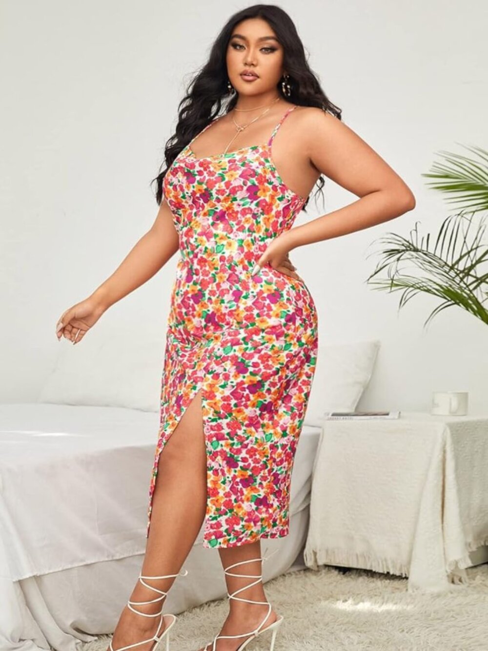 SHEIN Curve | Floral Split Cami Dress